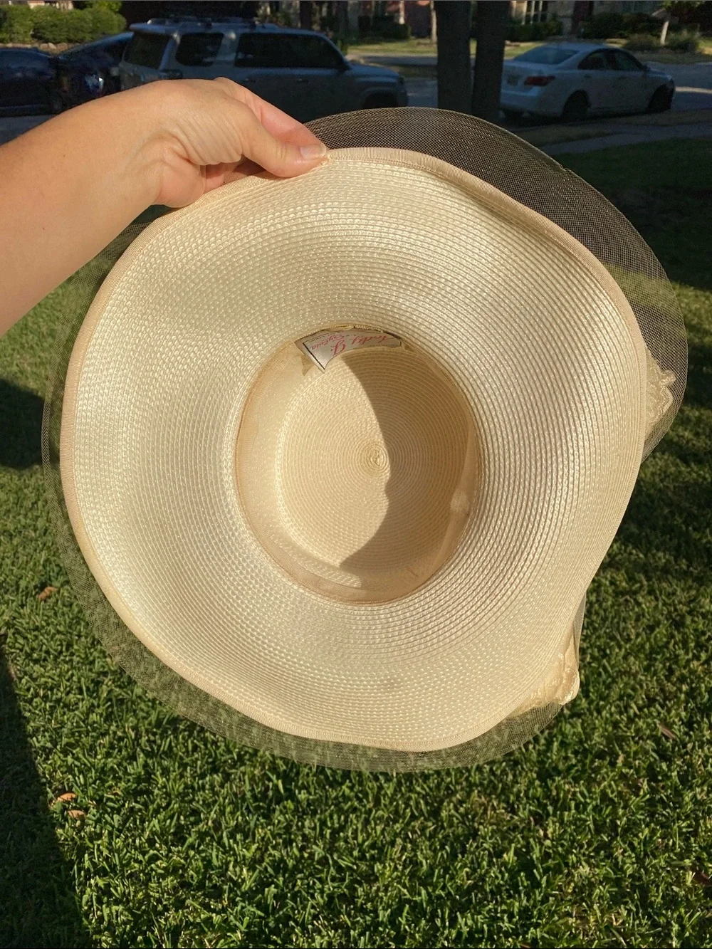 Vintage Jodi G for Sylvia Creamy Yellow Sun Hat with Ribbon Trim Kentucky Derby